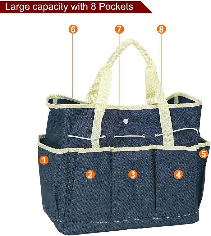 HARFINGTON Garden Tool Bag 14" x 6.7" x 12" Large Oxford Waterproof with Pockets Garden Tote Bag Gardening Plant Tool Organizer Storage Carrier Store for Outdoor Women Men, Blue