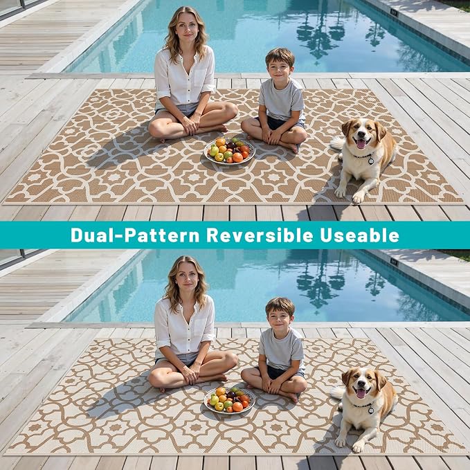 HEBE Outdoor Rug Waterproof 5x8, Plastic Straw Rug Camping Rug, Reversible Outdoor Patio Rugs RV Mat Clearance, Indoor Outside Floor Carpet for Porch,Deck,Camper,Balcony,Backyard