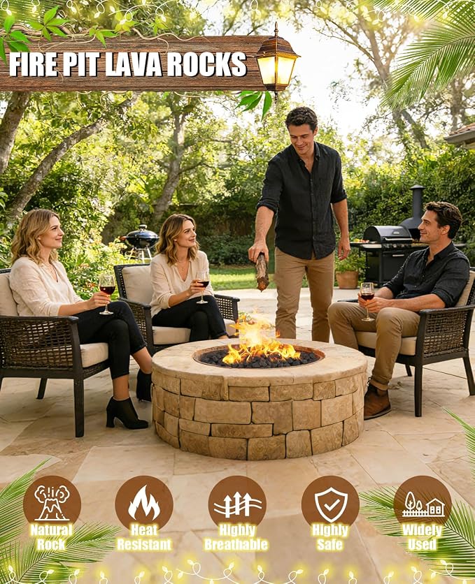 20 lbs Durable Black Lava Stones for Indoor Gas Fireplaces, Fire Pits, and Fire Pit Tables, Gas Fireplace Rocks, 0.8-1.2 Inch Fire Pit Stones for Outdoor Grills and Landscaping