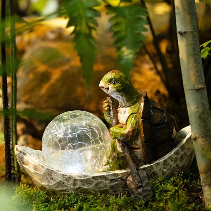 Rezpuao Garden Statue of Turtle,Garden Decor Tortoise Figurine,Turtle Outdoor Statue,Solar Tortoise Decor for Patio,Balcony,Yard,Lawn Ornament,Perfect Gardens Gift