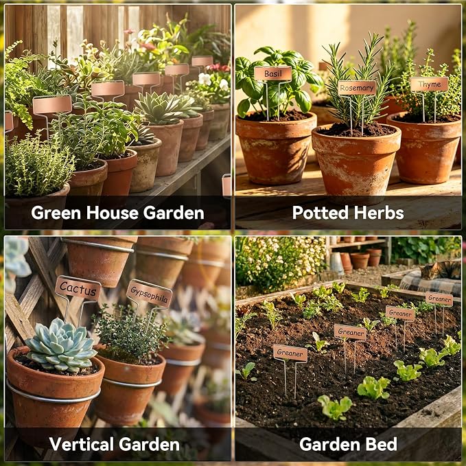Greaner 30PCS Copper Plant Tags, 2.6" x 10" Metal Plant Markers with Rainproof PET Film & Permanent Pen, Reusable Garden Signs for Vegetables、Fruits、Seeds
