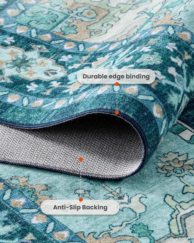 AMADA HOMEFURNISHING 2x3 Washable Entry Rug, Vintage Distress Print Pattern Carpet Small Rugs for Entryway Kitchen Bathroom Door Mat Indoor Entrance, Teal Blue