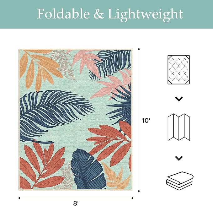 GENIMO Outdoor & Indoor Area Rug 8'x10', Waterproof, Non-Shedding, Easy Cleaning, Leaf Mat for Patio, Living Room, Balcony, Dining Room, RV, Deck, Bedroom, Camping, Outside Carpet, Blue Paint