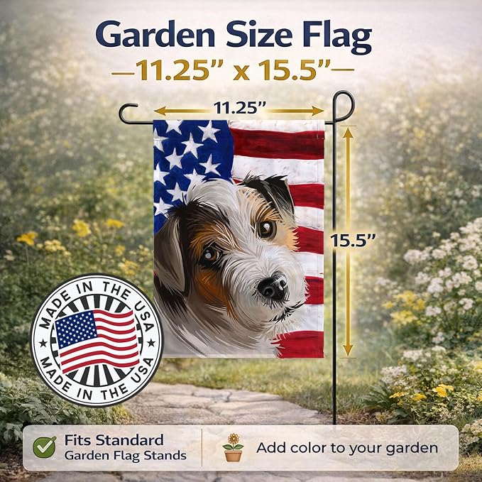 Caroline's Treasures CK6637GF Parson Russell Terrier American Flag Garden Flag Mailbox Flag Decorative Yard Flag Banner Outside Patio Artwork Yard Flower Beds, Garden Size, Multicolor
