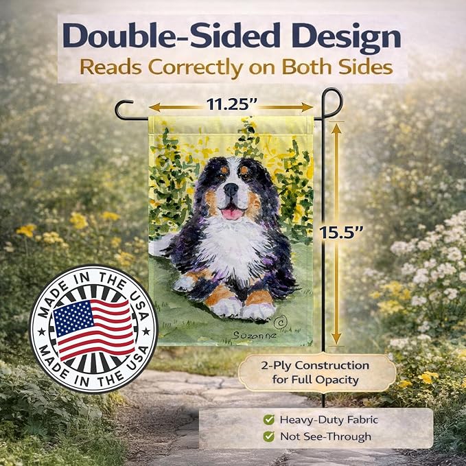 Caroline's Treasures SS8708GF Bernese Mountain Dog Garden Flag Mailbox Flag Decorative Yard Flag Banner Outside Patio Artwork Yard Flower Beds, Garden Size, Multicolor