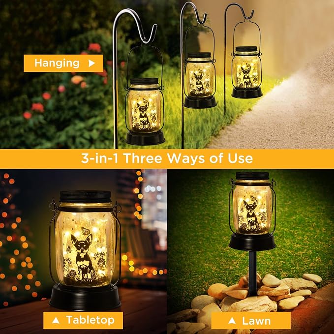 Kyoryuger Chihuahua Gifts for Women/Men Chihuahua Solar Lanterns Dog Mom Birthday Dog Lovers Lantern Pet loss Pet Memorial Lights Solar Garden Decoration Outside for Yard, Patio,Backyard,Porch Torches
