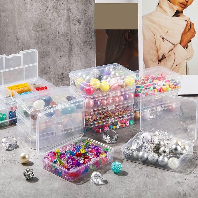 SATINIOR 100 Pcs Clear Plastic Beads Storage Containers Box Small Clear Boxes with Hinged Lid Plastic Arts Case Mini Square Crafts Storage Organizers for Small Items (4.45 x 3.3 x 1.14 Inch)
