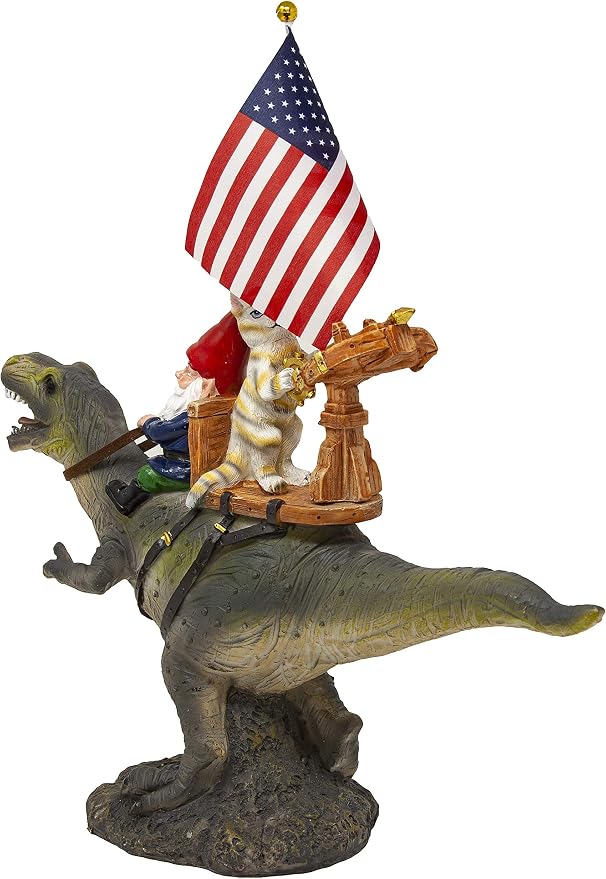 Funny Guy Mugs Garden Gnome Statue - T-Rex Fellowship - Indoor/Outdoor Garden Gnome Sculpture for Patio, Yard or Lawn - Funny Garden Statues