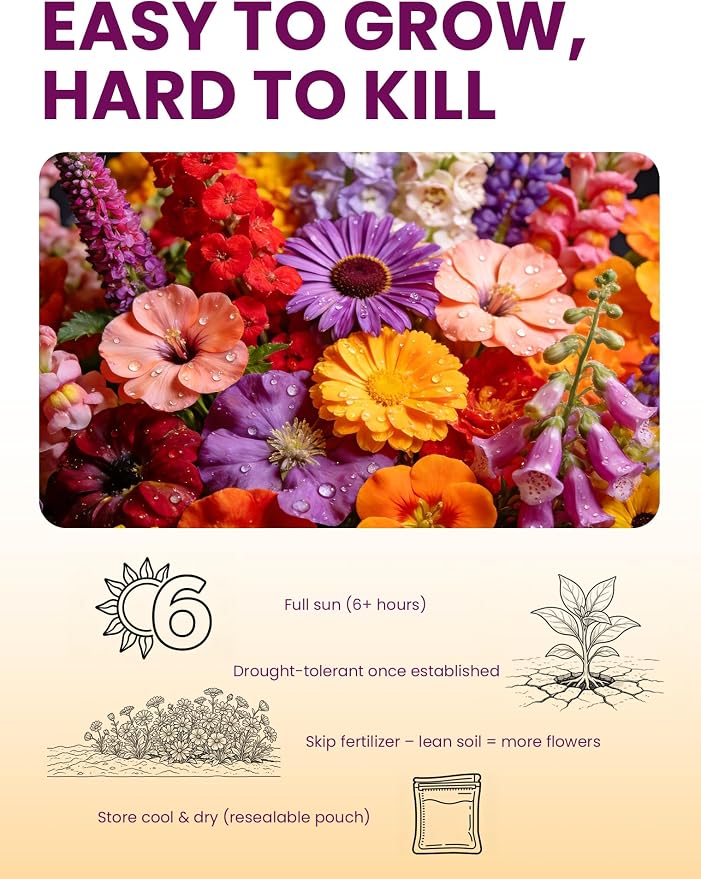 Wildflower Seeds Mix Hummingbird & Butterfly Cafe, 20 Heirloom Varieties, Specially Formulated to Attract Pollinators – High Germination for Outdoor Garden (4oz)