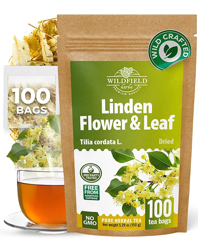 100 Bags Linden Tea Dried Linden Flower Tea Herbal (Tilia Cordata) - 100 Count 1.5g Bags Herb Lipa