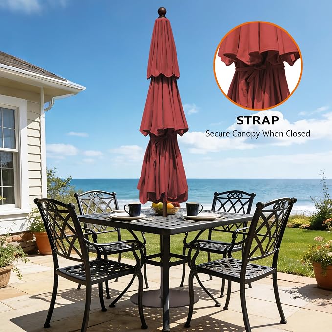 EliteShade USA 10-Year-Non-Fading 10ft 3-Tier Market Patio Umbrella, Commercial Grade Outdoor Table Umbrella with Crank Open, Windproof & UPF 50+ UV Protection, Heavy Duty Ventilation for Garden, Deck, Pool, Backyard, Beach & Bistro, Burgundy