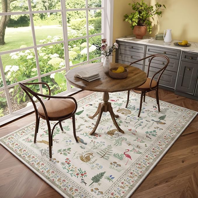 5x7 Area Rugs for Living Room: Washable Bedroom Rug Vintage Rugs Stain Resistant Non Slip Low Pile Soft Lightweight Carpet Rugs for Kitchen Dining Room Farmhouse Nursery Kids Room Home Office