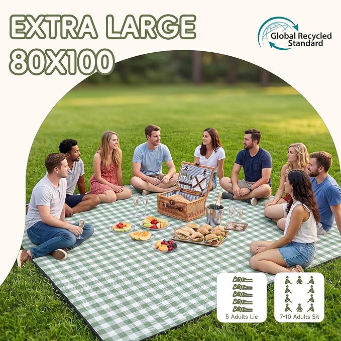 Genovega Waterproof Picnic Blanket Beach Outdoor Camping Mat Rug Extra Large Foldable Cute Big Travel Essential Accessories Gift Park Patio Lawn Garden Grass Play Music Festival Concert Must Have