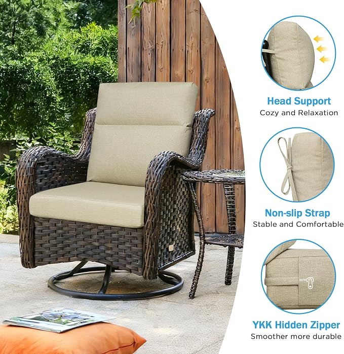 Outdoor Patio Chair Cushions 44x21x3.5 inch, Set of 2 Thicken Comfy Cushions for Rocker Non Slip Fade Shield Water Repellent High Back with Ties, Linenweave Tan