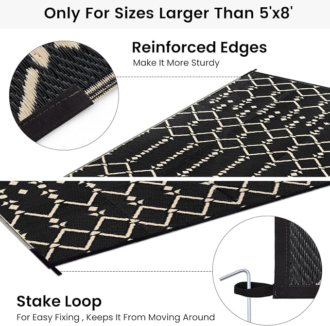 Smiry Outdoor Rug 8x10 ft, Waterproof Reversible Plastic Straw Rugs, Boho Outdoor Area Rug, Outside Floor Mat for Patio, Backyard, Deck, Picnic, Beach, Camping, Beige