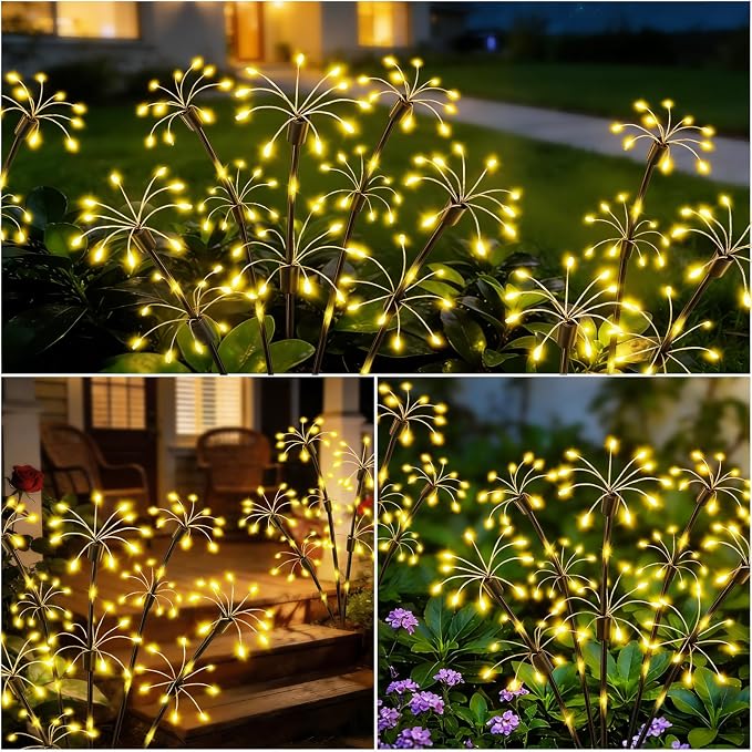 Solar Garden Lights Outdoor, 2 Pack 2-Layer Swaying Firework Lights, Waterproof Starburst Fairy Light Garden Decor for Yard Patio Pathway Lawn, Gardening Gifts for Women Mom Grandma Mother's Day