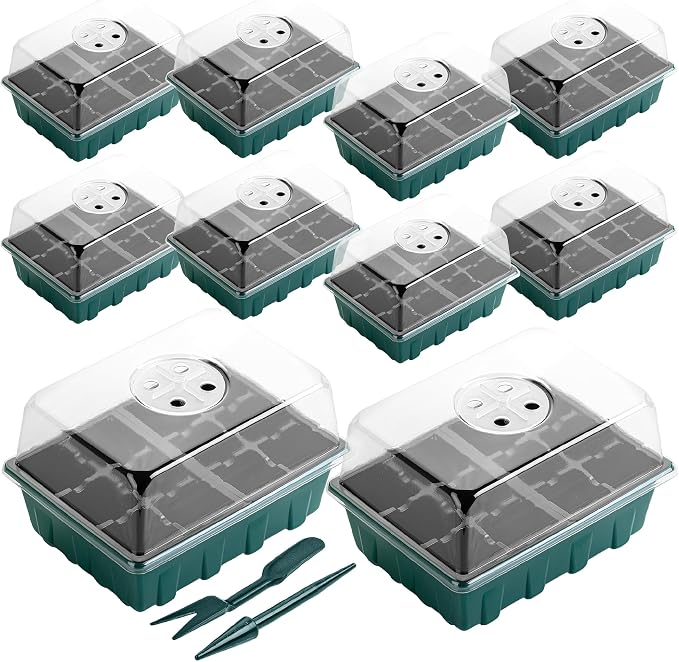 Mr. Pen- Seed Starter Tray Kits, 6.6"x4.6", 10 Set, Total 120 Cells | Durable Plant Germination Trays with Humidity Vented Domes and Bases, Ideal for Seed Starting