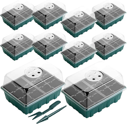 Mr. Pen- Seed Starter Tray Kits, 6.6"x4.6", 10 Set, Total 120 Cells | Durable Plant Germination Trays with Humidity Vented Domes and Bases, Ideal for Seed Starting