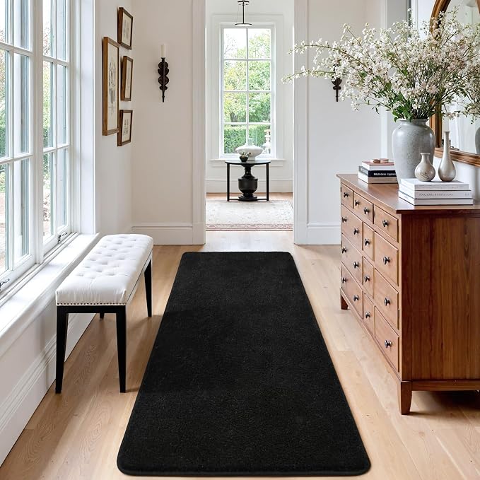 Keeko 2x6 Area Rugs for Living Room,Soft Washable Memory Foam Bedroom Rug | Indoor Throw Rug Low Pile Minimalist Non Slip Carpet for Kids Nursery Classroom Dorm Room Home Decor Black