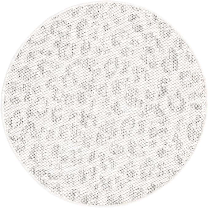 Unique Loom Outdoor Safari Collection Area Rug - Leopard (3' Round, Ivory Gray)