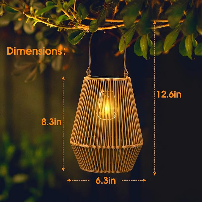 Solar Lanterns Outdoor Waterproof, KagoLing Solar Lanterns Outdoor Gifts for Women Mom Grandma Hanging Solar Lights Outdoor Handwoven Rattan Garden Decor for Outside, Patio, Yard, Porch, Lawn, 1 Pack