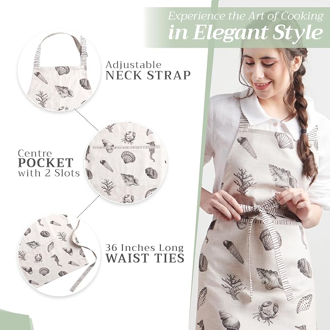 Maison d' Hermine Aprons for women with Pocket 100% Cotton (27.50"x31.50") | Adjustable Neck Strap & long ties Apron Men Chef Wedding Cooking Gardening Server Maid