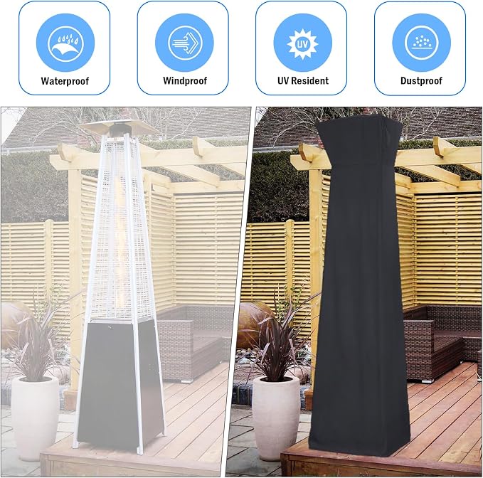 Patio Heater Cover for EAST OAK Pyramid Patio Heaters TS48BN3, 91in Patio Heater Covers Waterproof with Zipper for Outdoor Heaters-91"H x 22"W x 22"L
