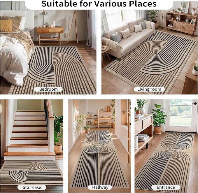 Tangsoo Rainbow Easy Jute Rug 2x3 Washable Rug,Small Area Rug for Entryway | Non-Slip Thin Dark Brown Indoor Outdoor Door Mat Modern Farmhouse Carpet for Entrance Kitchen Bedroom Bathroom
