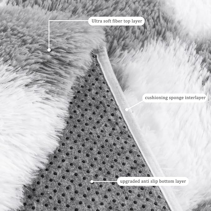 Checkered Rugs for Bedroom, White and Grey Ultra Fluffy Fuzzy Shag Area Rug for Living Room 5x7, Modern Plush Soft Upgrade Non-Slip Carpet for Kids Girls and Boys Room Dorm Nursery Home Decor