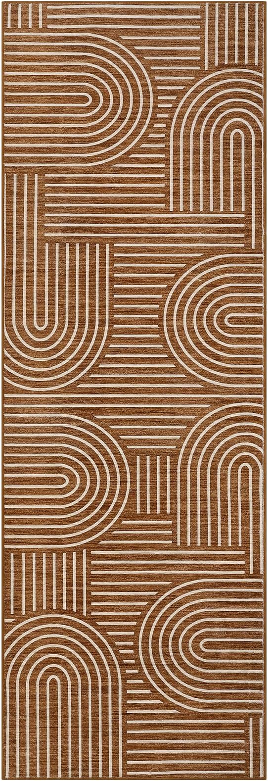 ROYHOME Modern 2x6 Hallway Runner Rug Non Slip Washable Kitchen Rug, Copper | Abstract Bath Mat, Rainbow Geometric Runners Rugs for Bedroom, Soft Long Rugs for Entryway Arch Pattern Bathroom Laundry Dorm
