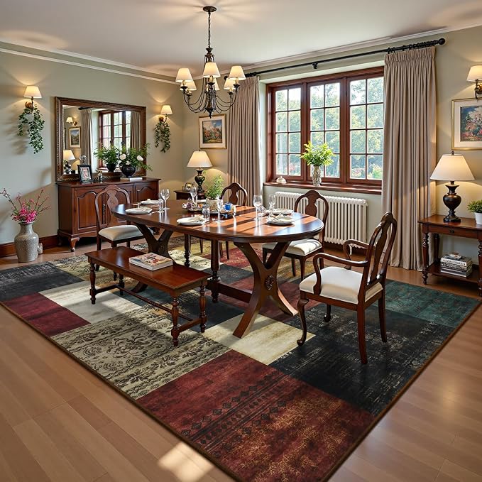 Washable Area Rugs 8x10 for Living Room, Large Modern Geometric Colorful Soft Patchwork Carpet, Non-Slip Stain Resistant Throw Rug for Bedroom Dining Room Office Home Decor