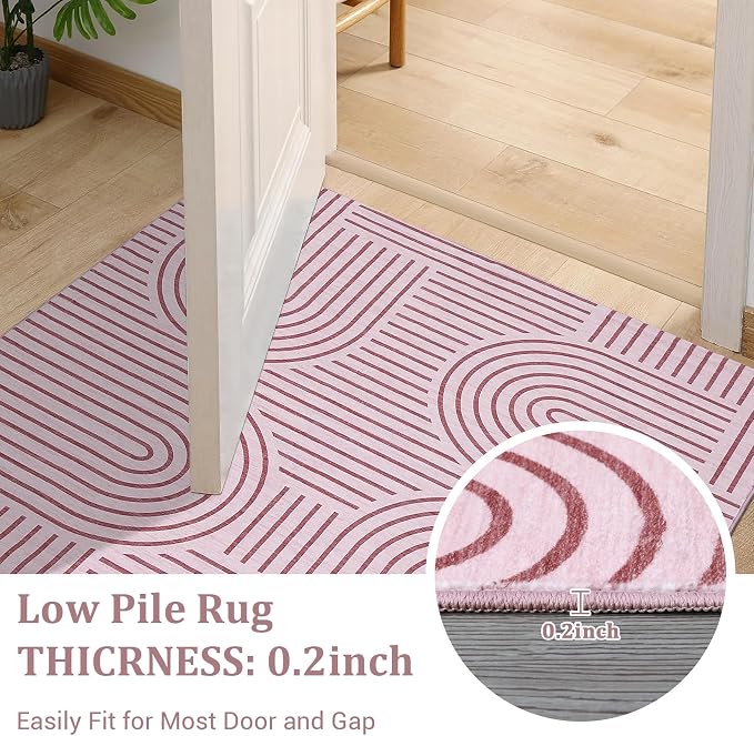 ROYHOME Modern 2x6 Hallway Runner Rug Non Slip Washable Kitchen Rug, Pink | Abstract Bath Mat, Rainbow Geometric Runners Rugs for Bedroom, Soft Long Rugs for Entryway Arch Pattern Bathroom Laundry Dorm