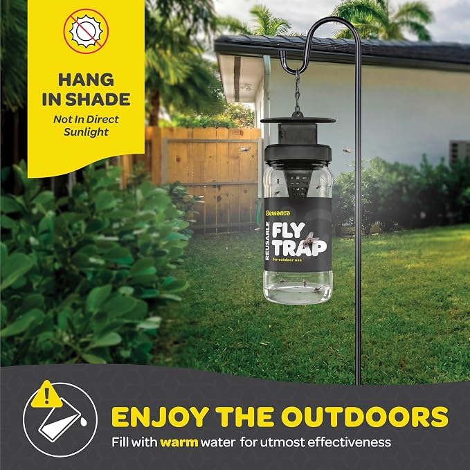Outdoor Fly Trap [4 Pack] Fly Traps Outdoor with Dissolvable Non-Toxic Bait - Fly Repellent for Outdoor Use Only - Controls Flies for Patios, Barns, Ranches Etc. Hanging Fly Traps with Tie Included