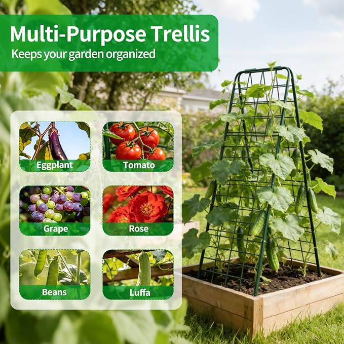 Heavy Duty Trellis for Climbing Plants, 59"x19.68" Adjustable Height Steel Cucumber Trellis, Powder Coated Metal Garden Trellis for Raised Beds,Tomatoes, Cucumbers & Outdoor Vines