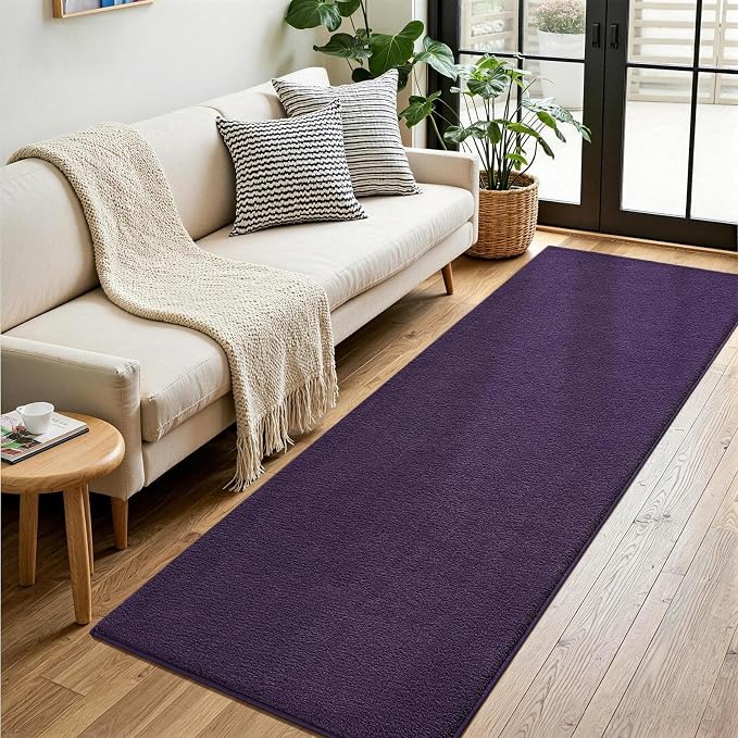 Vasofe Purple Runner Rug for Bedroom, 2x8 Non Slip Long Hallway Bedside Rug | Memory Foam Low-Pile Carpet Runner Rug for Entryway, Living Room, Kitchen, Laundry Room, Long Throw Carpet for Dorm Room