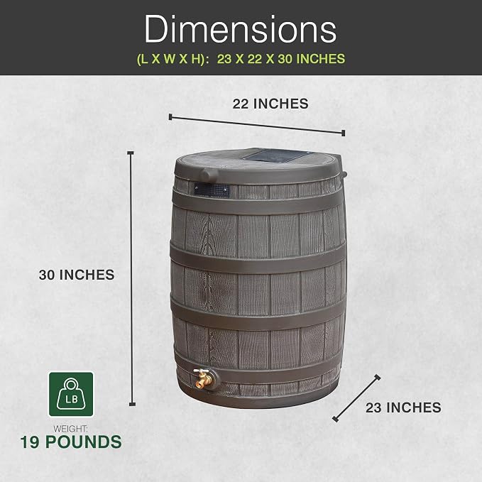 Good Ideas Rain Wizard Water Collection Plastic Barrel Tank System, 50 Gallon, Oak - Portable Outdoor Rainwater Catcher and Storage Drum with Robust Metal Spigot and Fine Mesh Screen