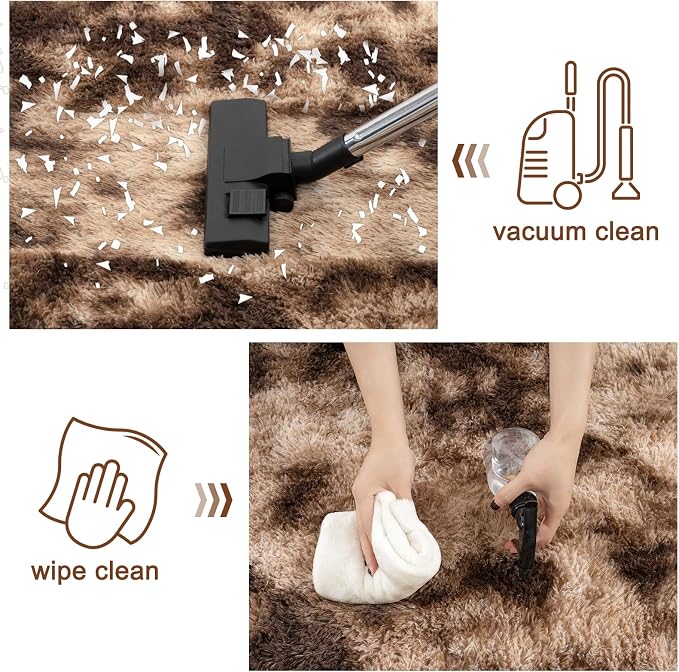 Rugs for Living Room 6x9, Ultra Fluffy Fuzzy Shag Area Rug for Bedroom, Modern Plush Soft High Pile Upgrade Non-Slip Carpet for Kids Girls and Boys, Dorms, Home Decor, Tie-Dyed Brown