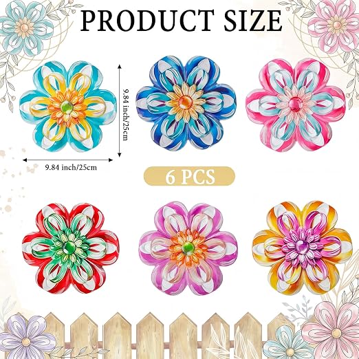 Landical 6 Pack Decorative Stepping Stones for Garden 10 Inch Cement Flower Stepping Stones Decoration for Patio Walkway Yard Outdoor (Flower)