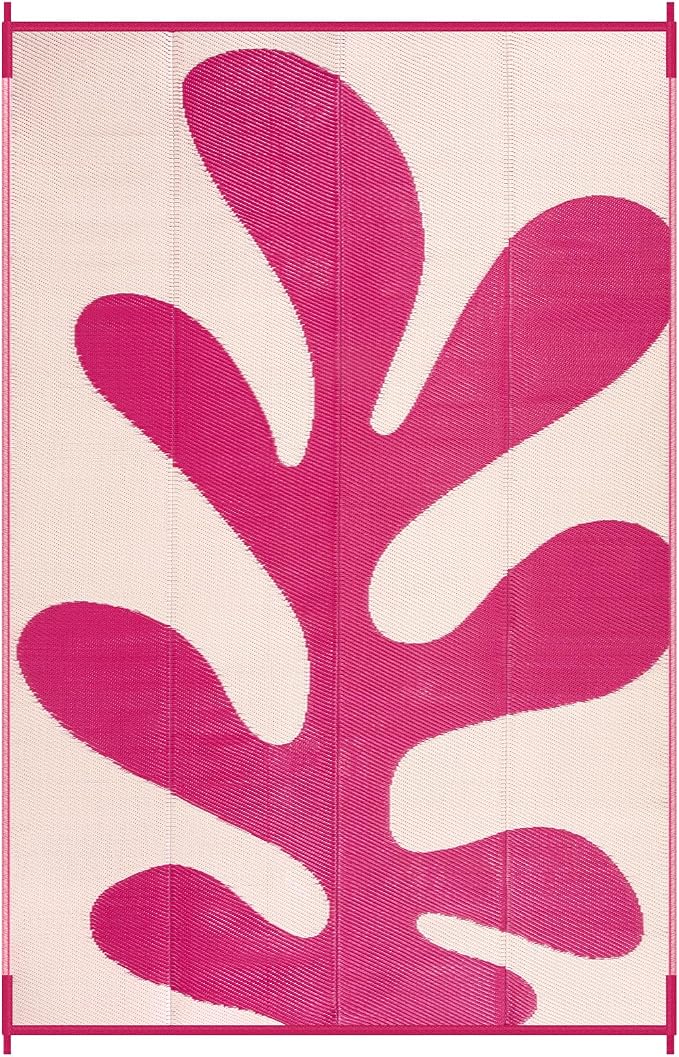 Lahome Plastic Coastal Coral Rv Outdoor Rug, Waterproof 6x9 Outdoor Camping Rug, Lightweight Hot Pink Camper Mats for Outside Beach Pool Patio Deck, Pink 6'x9'