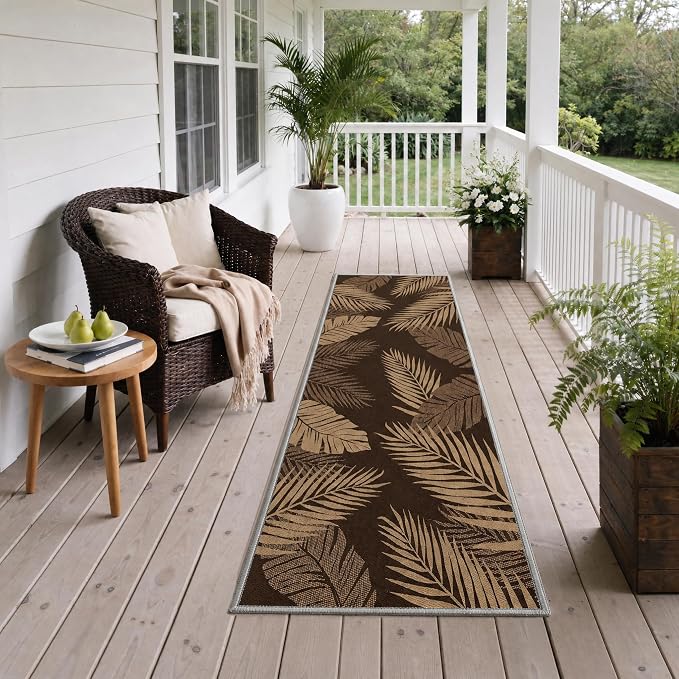 GENIMO Outdoor & Indoor Area Rug 2'x3', Waterproof, Non-Shedding, Easy Cleaning, Leaf Mat for Patio, Living Room, Balcony, Dining Room, RV, Deck, Bedroom, Camping, Outside Carpet, Coffee Brown