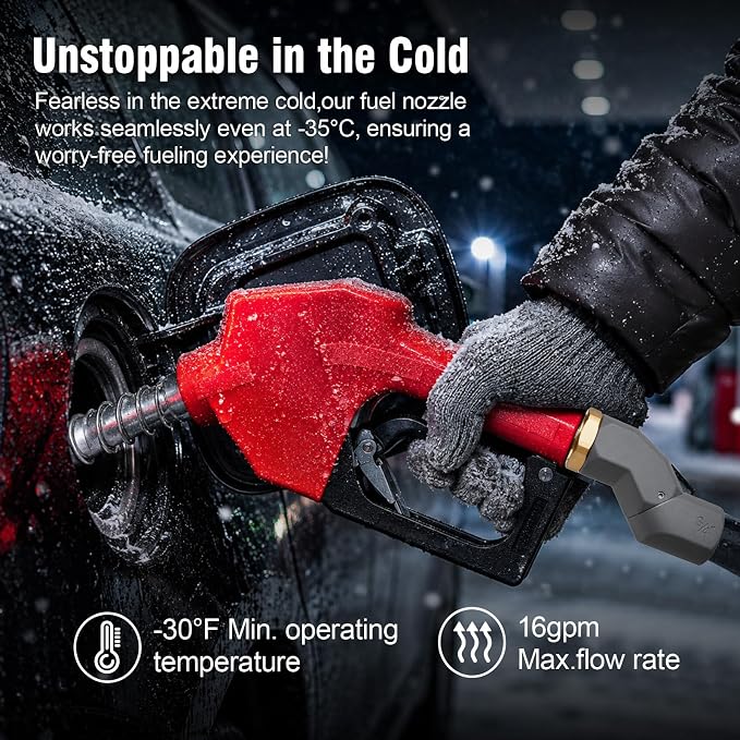 3/4" NPT Auto Shut-Off Fuel Nozzle, Gas Pump Nozzle with 3-Speed Padlock (9-16 GPM) - 360° Swivel Hose for Gasoline, Diesel, Biodiesel B20, E15 & Kerosene (RED)
