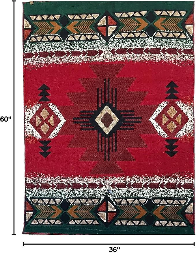 YHSF Southwest Native American Area Rug – Thick, Soft, Durable & Easy to Maintenance Tribal Design Boho Rug– Ideal for Bedroom, Living Room & Hallway - Red, 3 Feet 10 Inches x 5 Feet 2 Inches