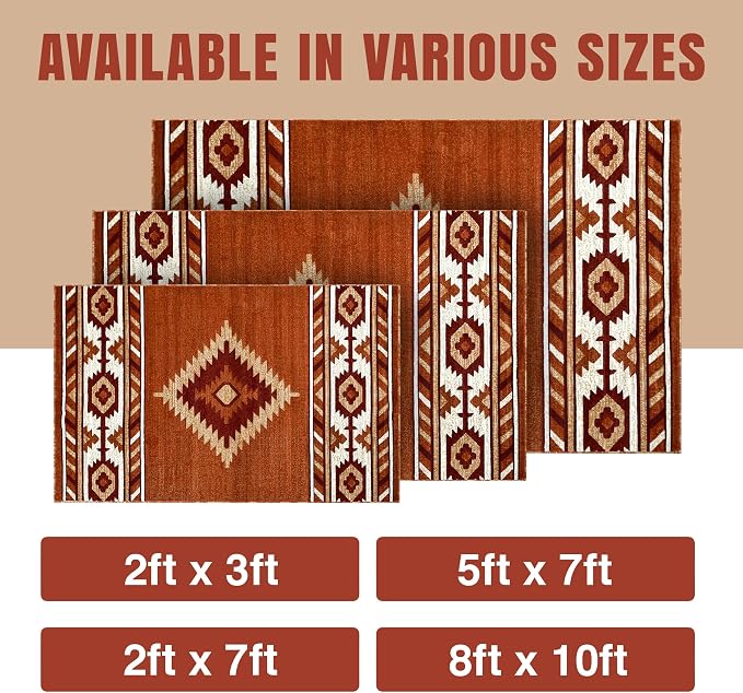 YHSF Southwestern Area Rug - Anti Static & Washable - Rust, 2 ft x 3 ft | Soft Native American Tribal Floor Rugs for Living Room, Bedroom, Hallways, and More - Easy-to-Clean Home Decors