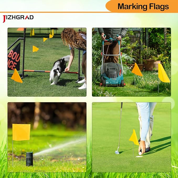 100Pack Yellow Marking Flags, JIZHGRAD 16x4x5 Inch Marker Flags Use for Yard & Lawn, Boundary & Dog Training, Survey & Landscape, Sprinkler & Surveyor, Garden & Construction, High Visibility, Sturdy, Versatile, UV & Weather Resistant