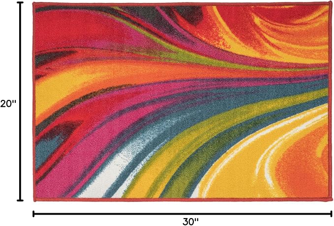 Rugshop Waves Non-Slip Contemporary Modern Area Rug Multi 20" x 30" | Rectangular, Living Room, Bedroom, Dining Room, Home Office, Kitchen, Entryway, Hallway, Nursery, Kids Room, Guest Room