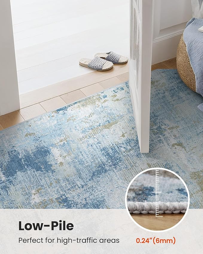 AMADA HOMEFURNISHING 10x14 Area Rugs for Living Room, Modern Large Area Rugs with Non-Slip Backing & Low Pile, Neutral Soft Washable Rug for Large Bedroom Dining Room Nursery Office, Light Blue