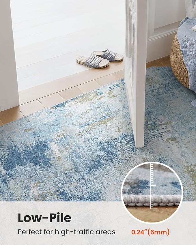 AMADA HOMEFURNISHING 5x7 Area Rugs for Living Room, Modern Abstract Washable Rug Neutral Soft with Non-Slip Backing & Low Pile Kids Rug for Resistant, Bedroom, Nursery Home Office, Light Blue