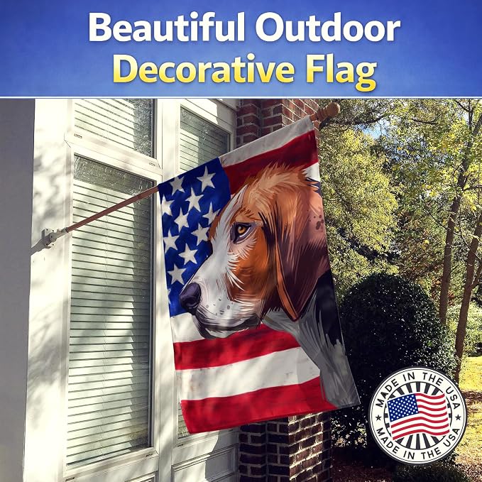 Caroline's Treasures CK6523CHF Finnish hound Dog American Flag House Flag Large Porch Sleeve Pole Decorative Outside Yard Banner Artwork Wall Hanging, Polyester, House Size, Multicolor