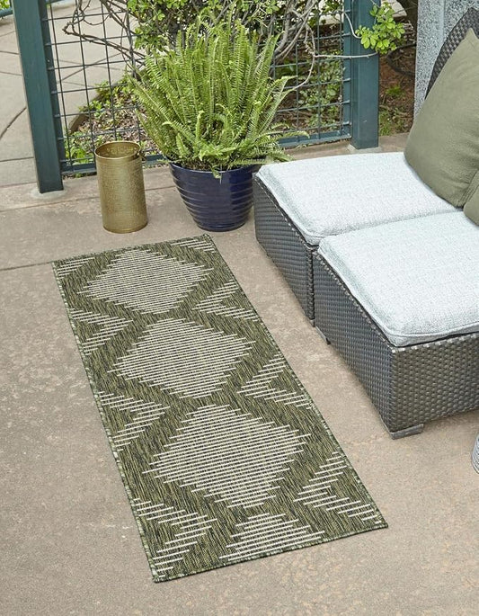 Unique Loom Outdoor Modern Collection Area Rug - Tambor (2' x 4' Runner Green/Ivory)