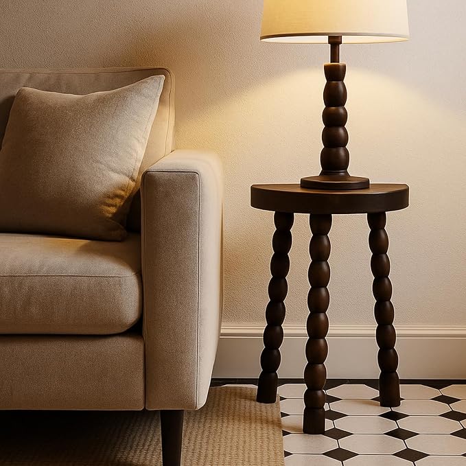 LitaEther 19.5" Wooden Bobbin Leg Side Table - Half Round Wooden Accent Stool for Bedroom, Hallway, Living Room, Sofa Side (2, Walnut)
